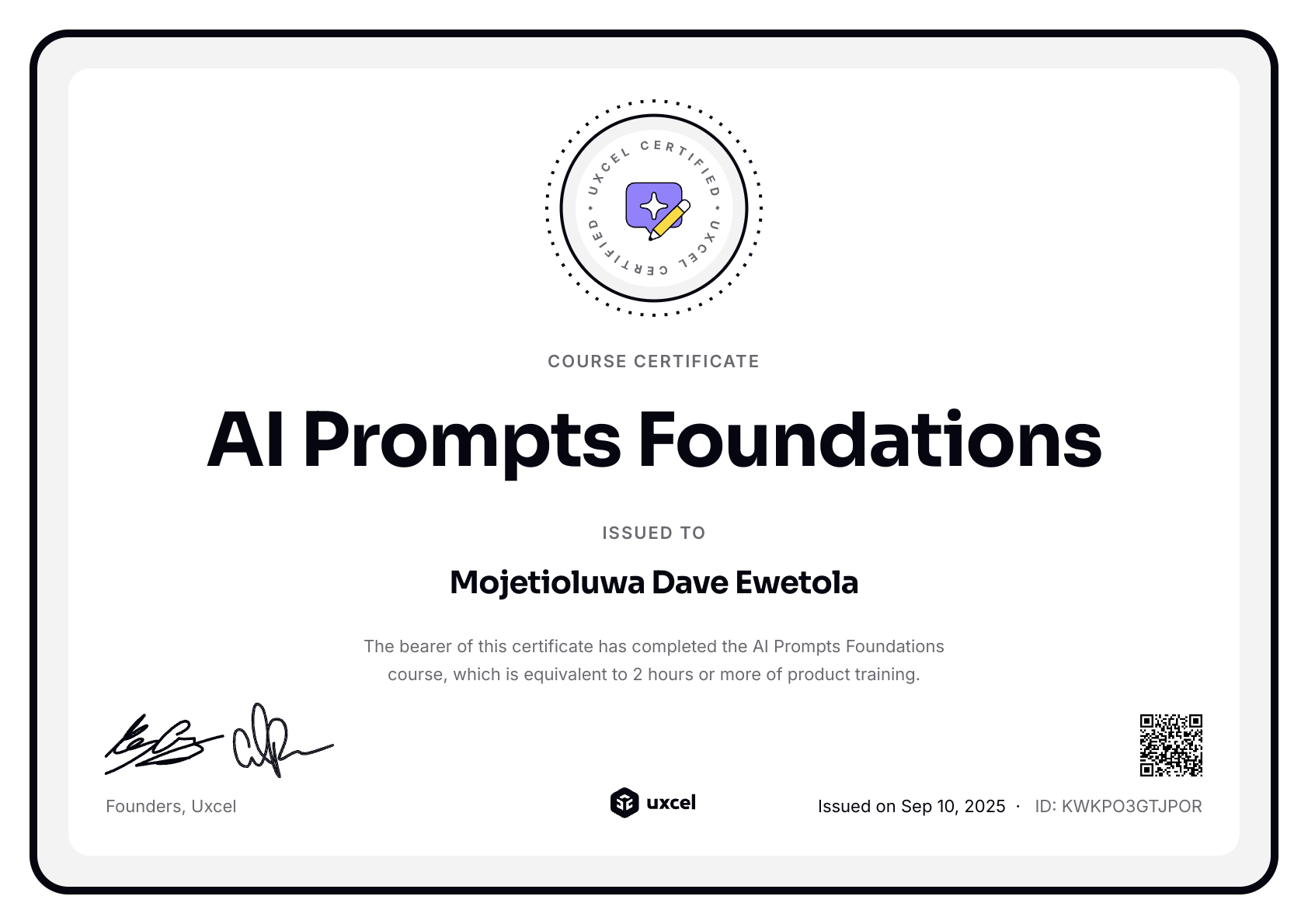 Mojetioluwa Dave Ewetola's certificate